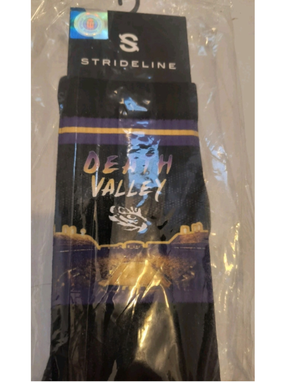 NWT Strideline LSU Tigers "Death Valley" Crew Socks NCAA Purple Gold C128408